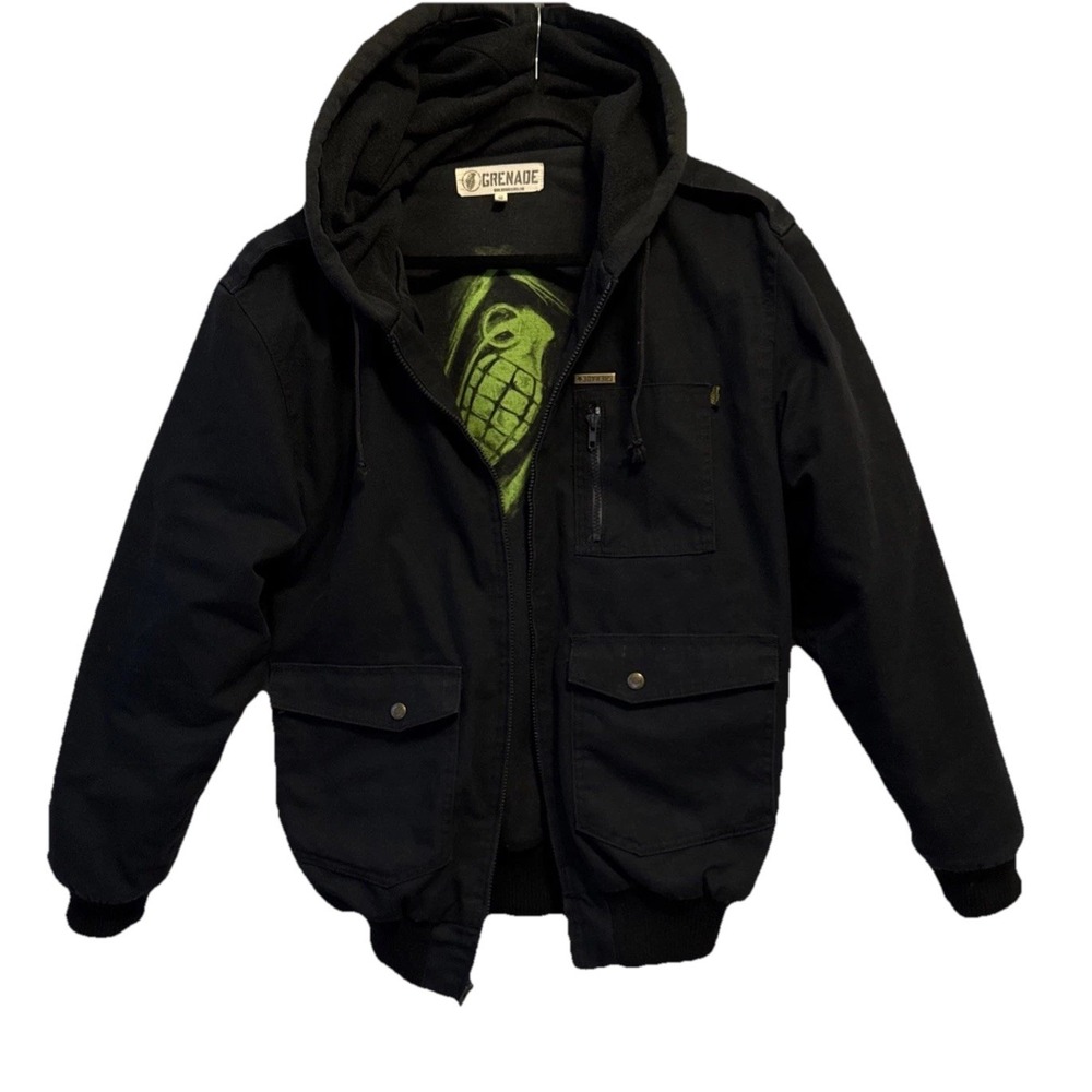 Y2K Grenade Gloves Army Upside Down Logo Canvas Bomber Hoodie Military‎ Jacket M